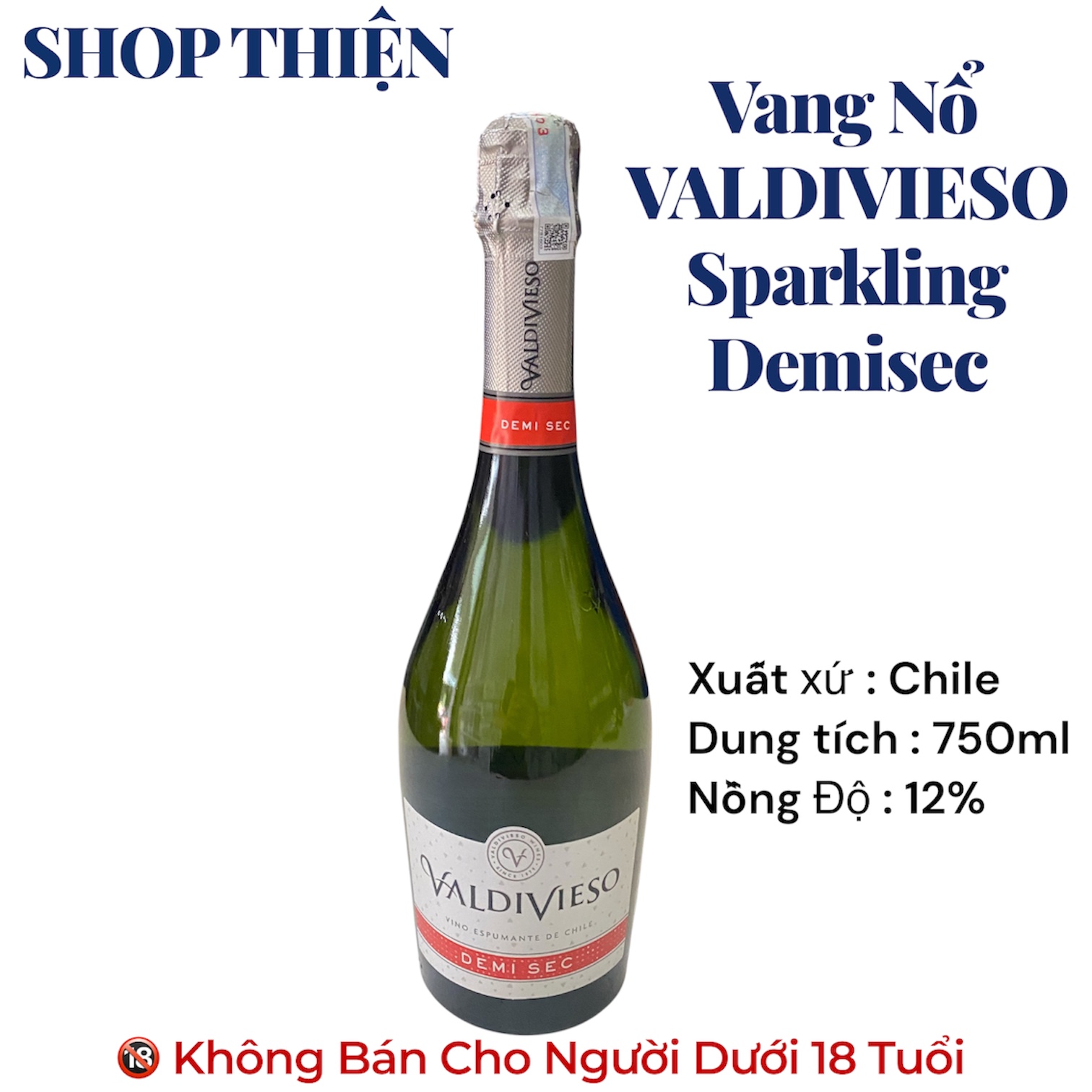 Vang Nổ Chile VALDIVIESO Sparkling Demi Sec 750ml 12% - Vang Nổ Ngọt Nhẹ [SHOP THIỆN]