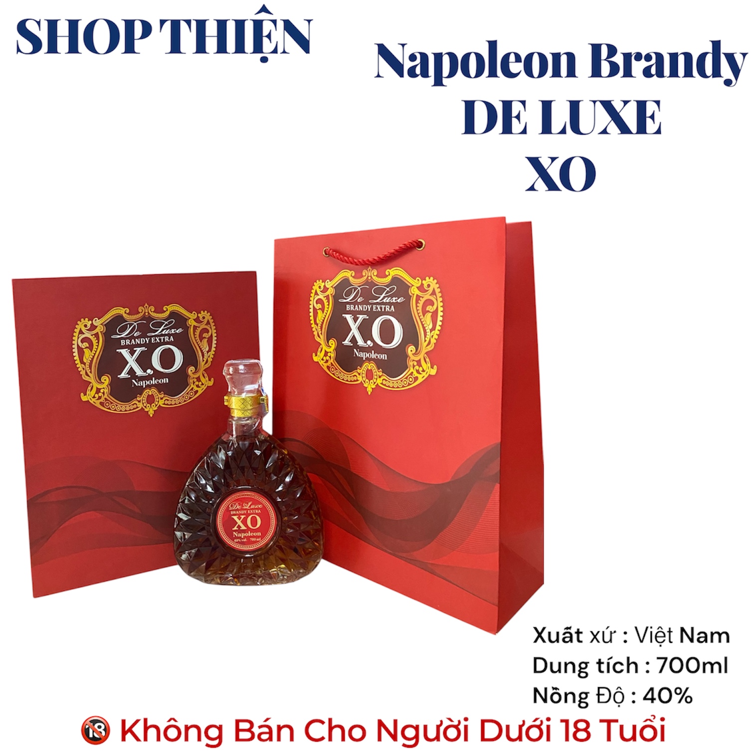 Hộp Quà Rượu Napoleon Brandy Extra De Luxe XO 700ml Dáng Chai Kim Cương - Quà Biếu Sang Trọng