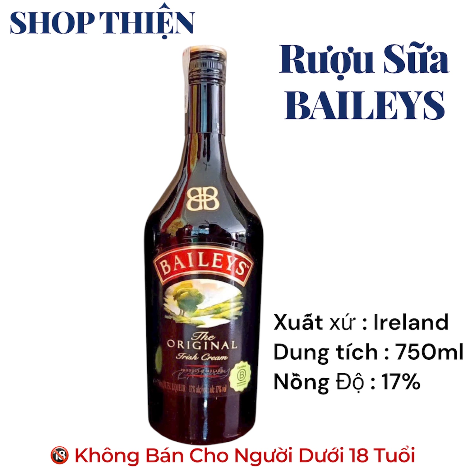 Rượu Sữa Baileys The Original Irish Cream 750ml 17% - Chính Hãng Ireland | Shop Thiện
