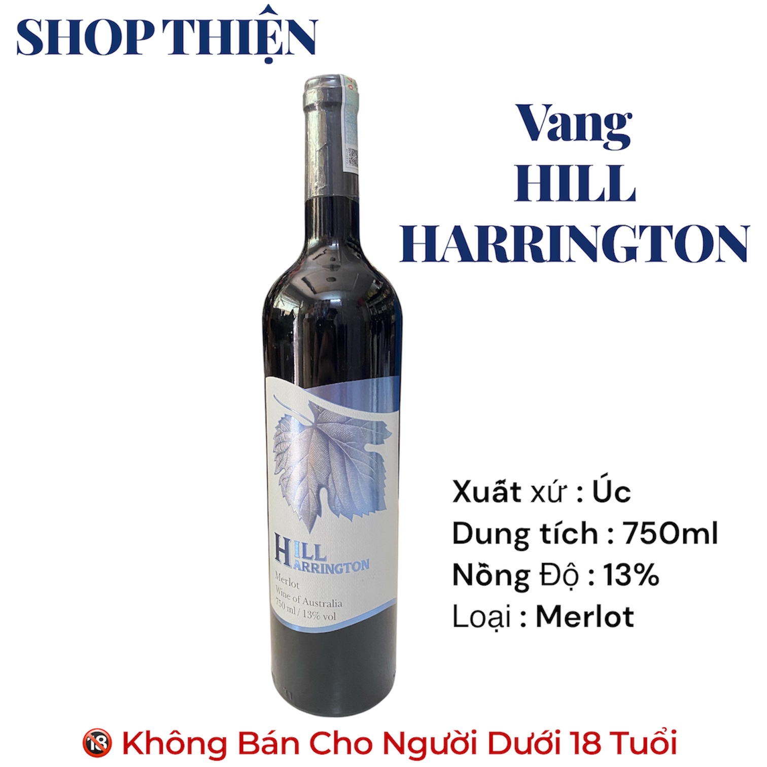 Vang Đỏ Hill Harrington Merlot Úc 750ml 13% - Vang êm, dễ uống | Shop Thiện