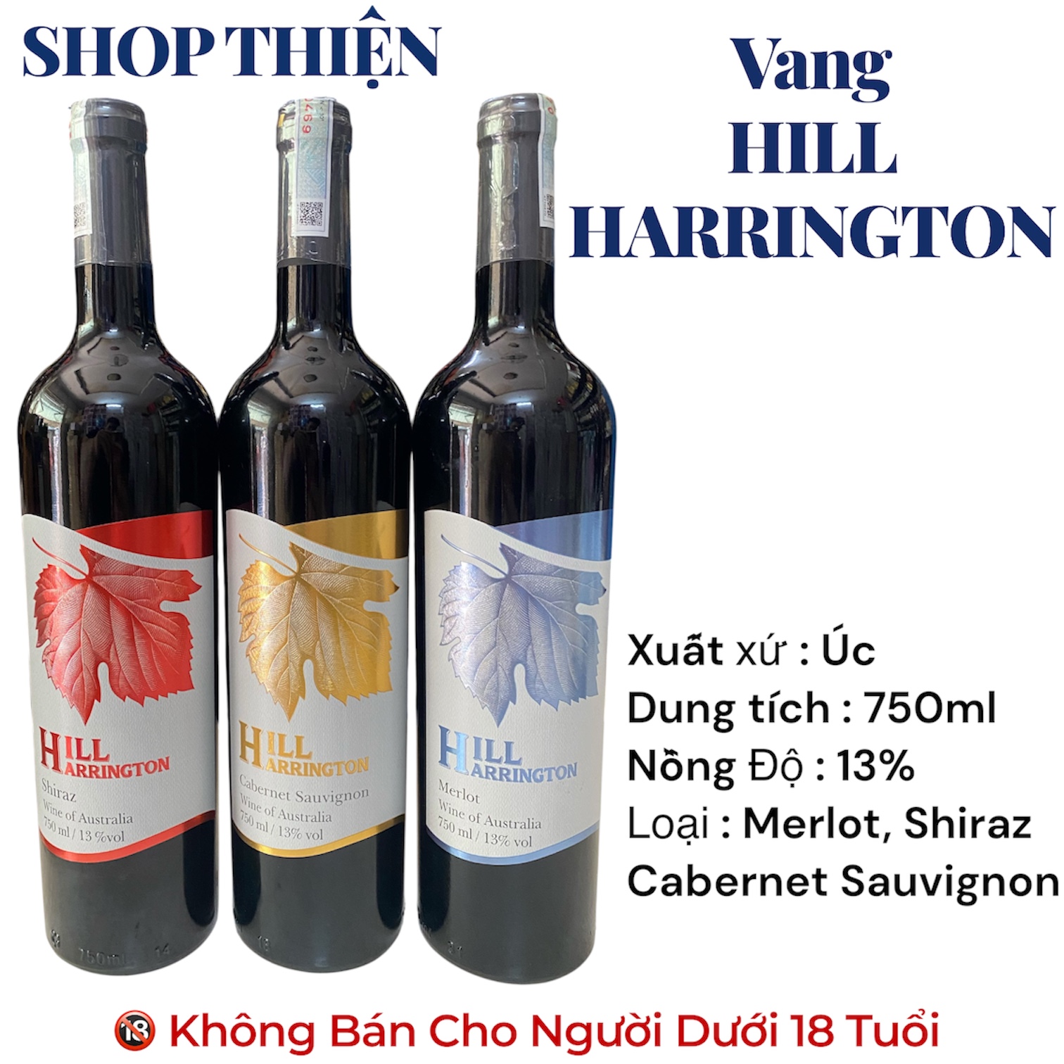 Rượu Vang Đỏ Úc Hill Harrington - 750ml - 13% - Shiraz / Cabernet Sauvignon / Merlot