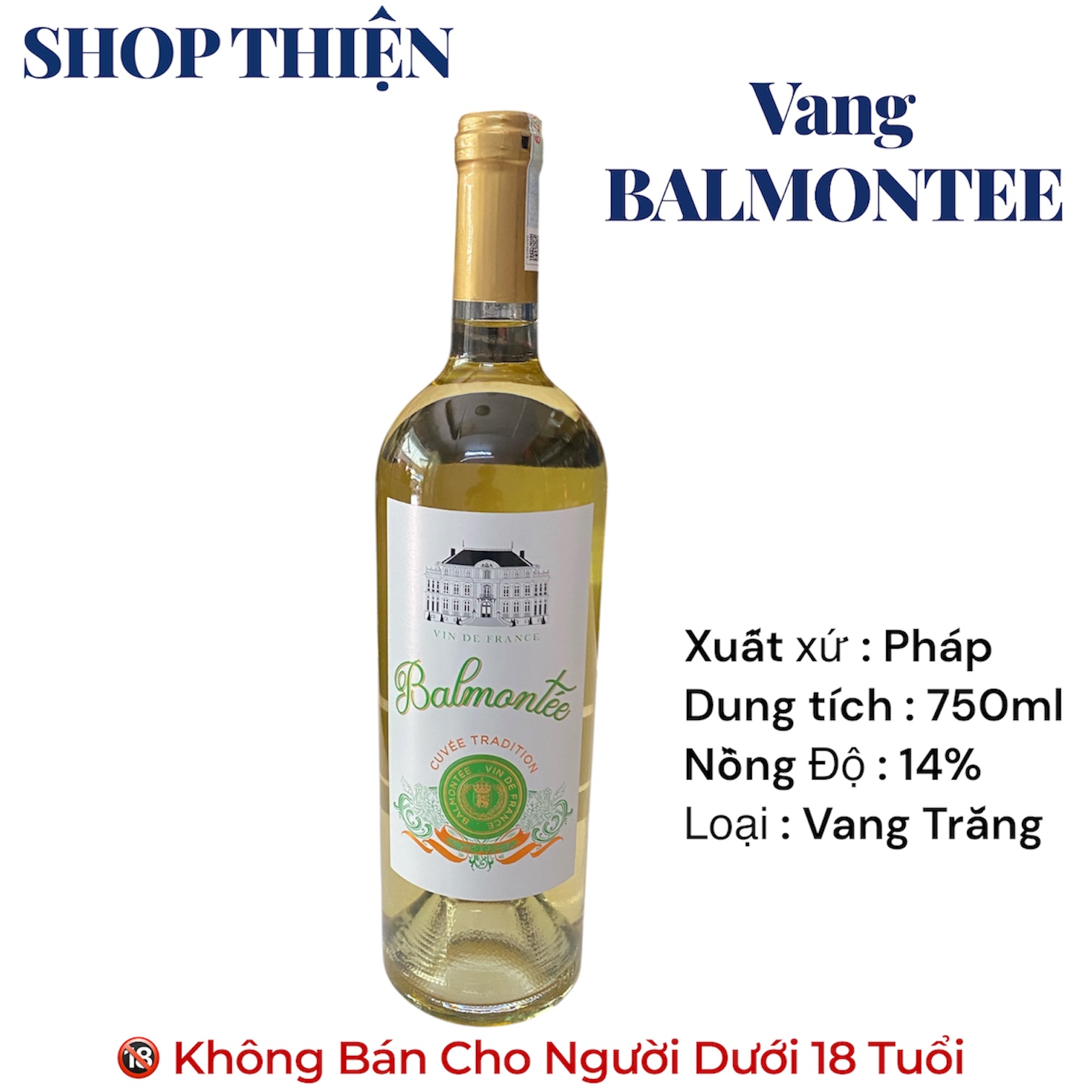 Rượu Vang Trắng Pháp Balmontee Cuvée Tradition 14% Chai 750ml - Vin De France