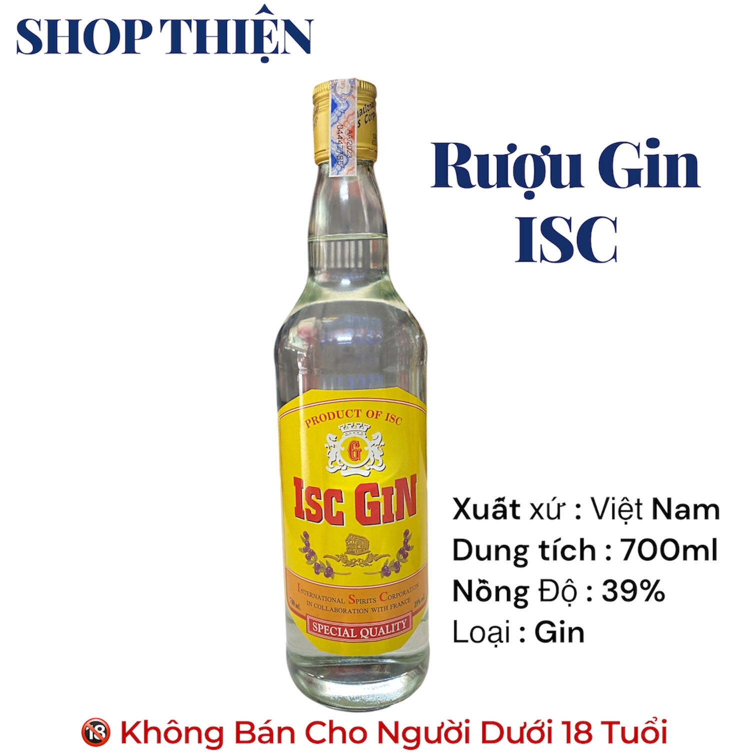 Rượu Gin ISC 700ml 39% - Rượu Gin Việt Nam Pha Chế Cocktail | SHOP THIỆN