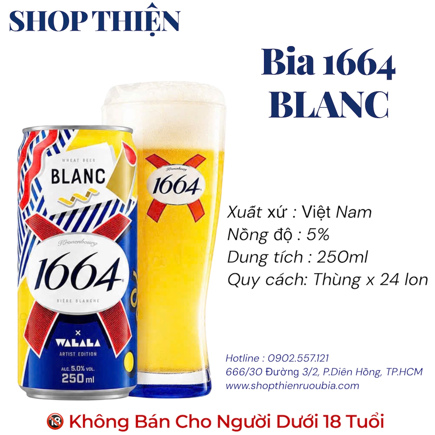 Bia 1664 Blanc 250ml Phiên Bản Walala Artist Edition - Thùng 24 Lon - Bia Lúa Mỳ Pháp 5%