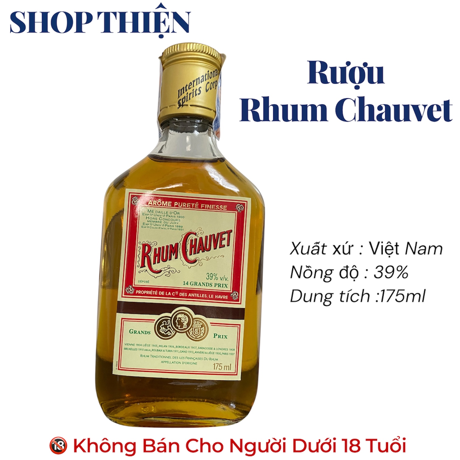 Rượu Rhum Chauvet 39% 175ml - Xuất Xứ Việt Nam - Rượu Pha Chế Cocktail - SHOP THIỆN