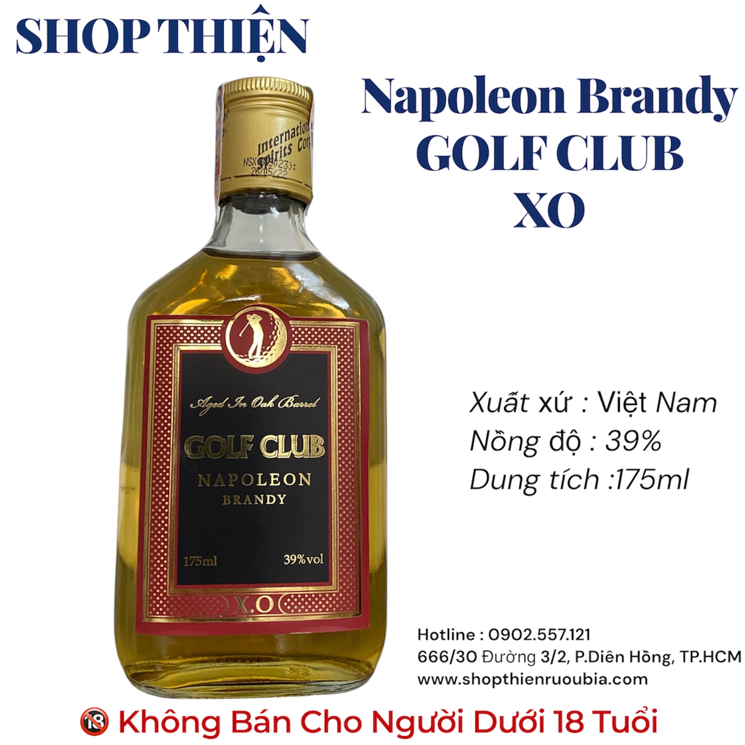 Rượu Brandy Napoleon GOLF CLUB XO 175ml - 39% - Việt Nam