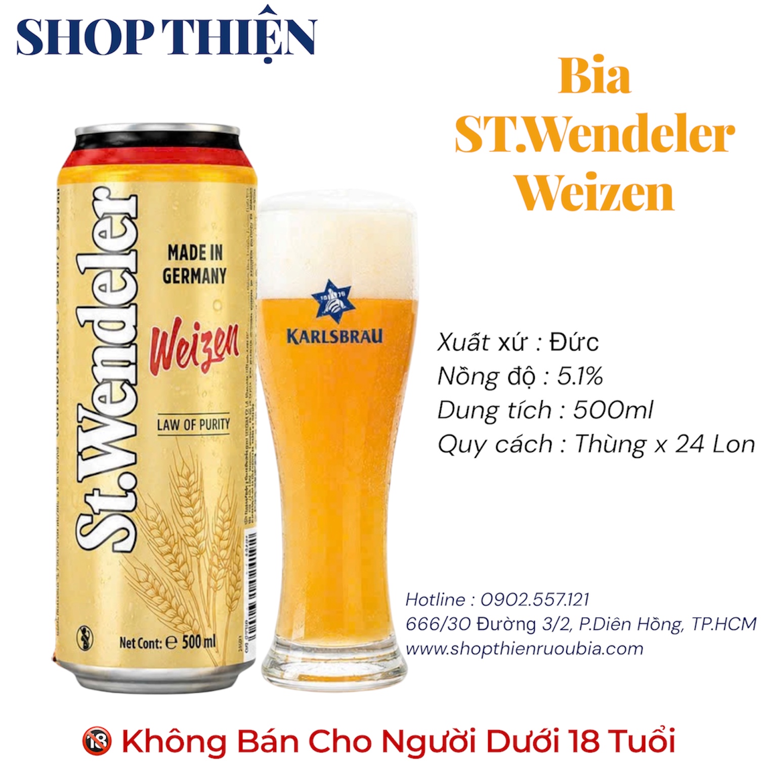 Thùng x 24 Lon Bia Đức St. Wendeler Weizen 5.1% - Bia Lúa Mì Hefeweizen Lon 500ml - Karlsbrau