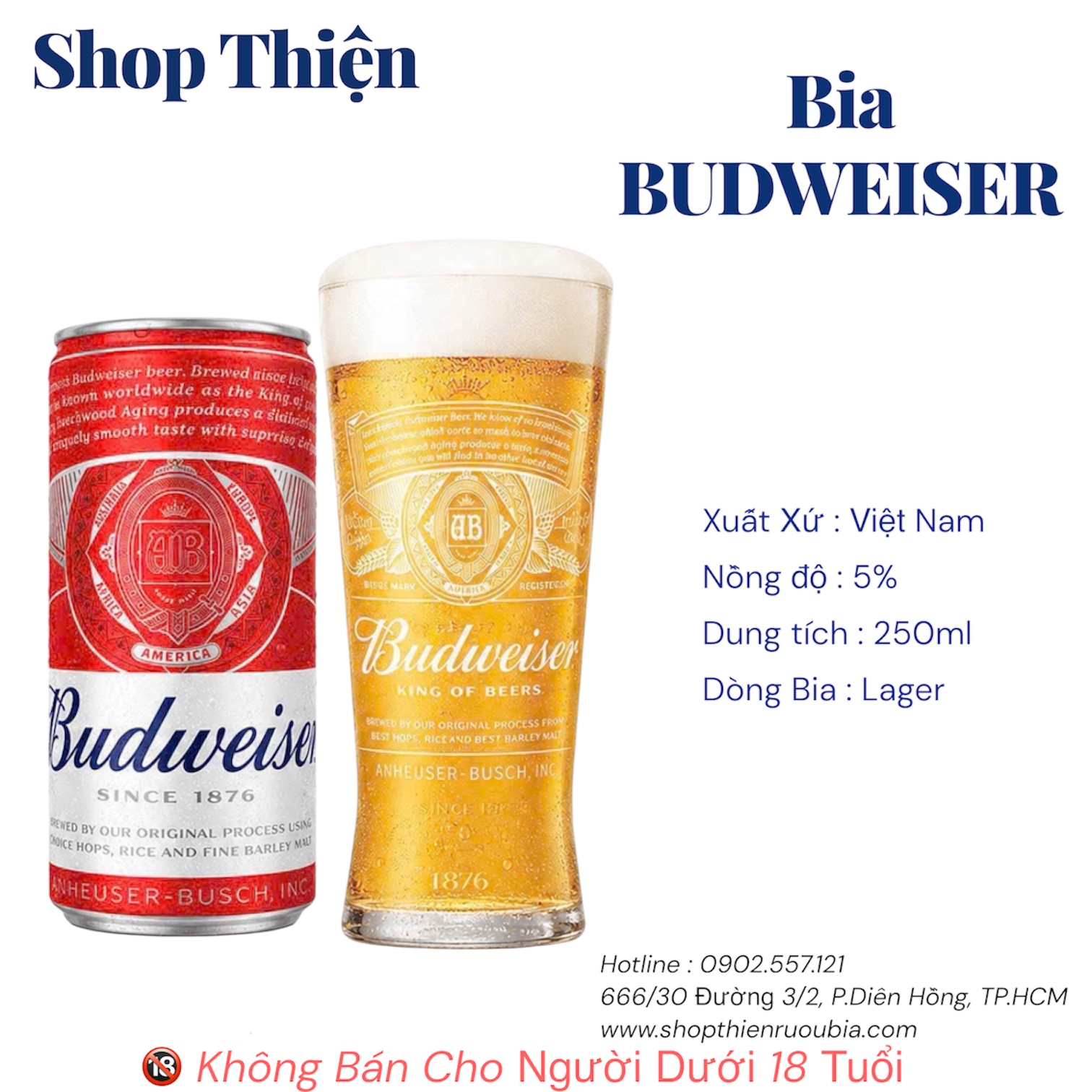 Bia Budweiser Lager 5% Lon 250ml - King Of Beers