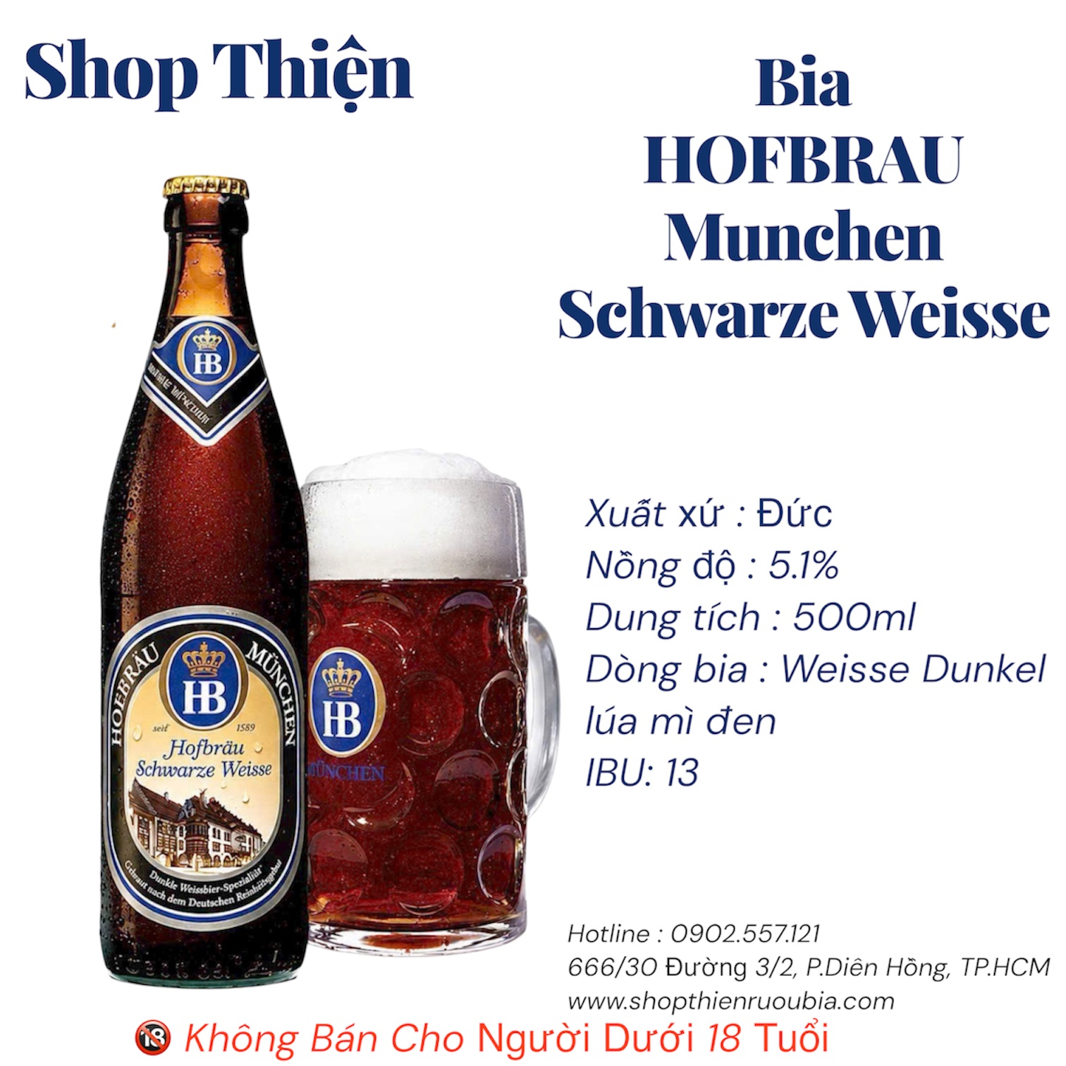 Bia Hofbräu München Schwarze Weisse 500ml - Bia Lúa Mì Đen Đức 5.1%