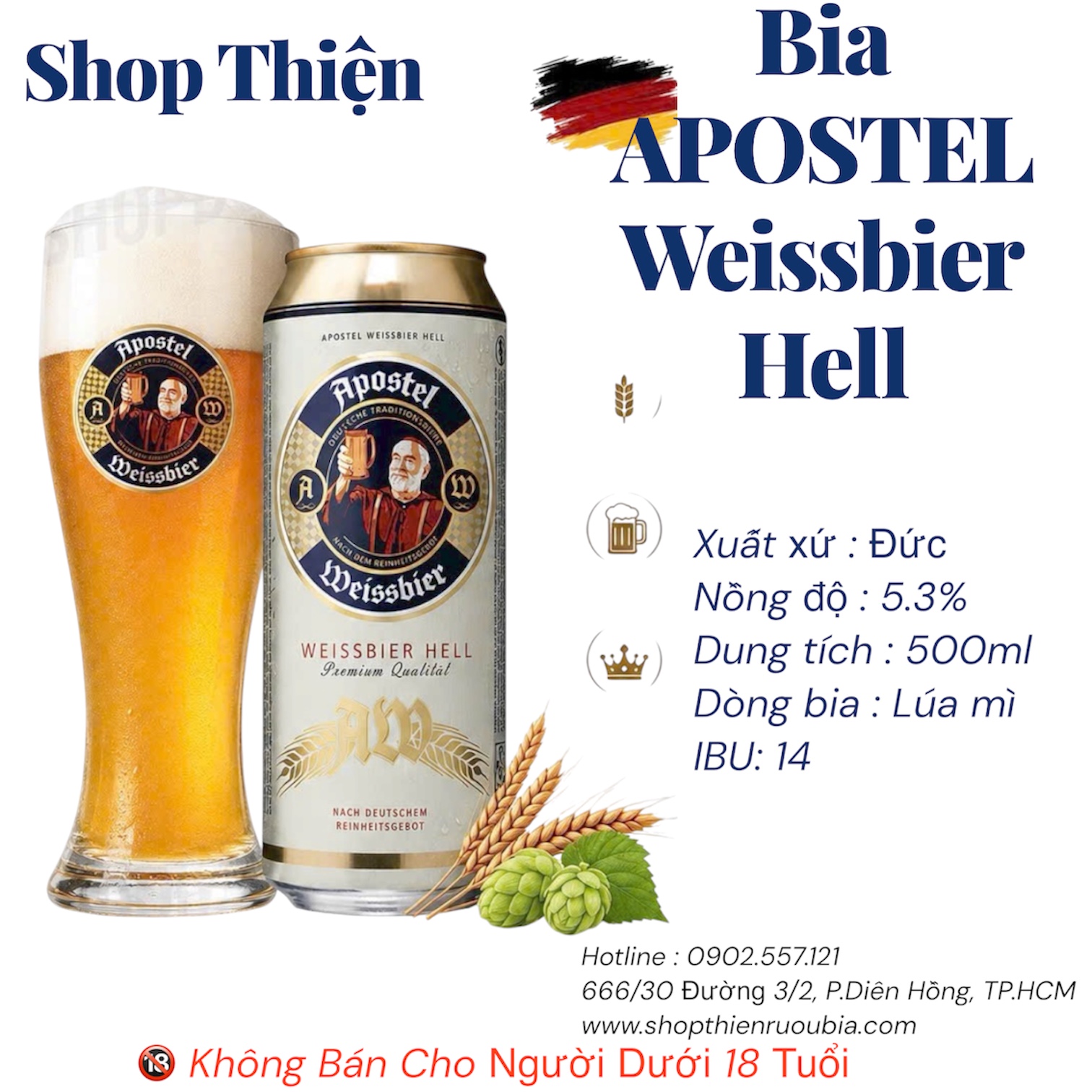 Bia Đức Apostel Weissbier Hell 5.3% - Lon 500ml