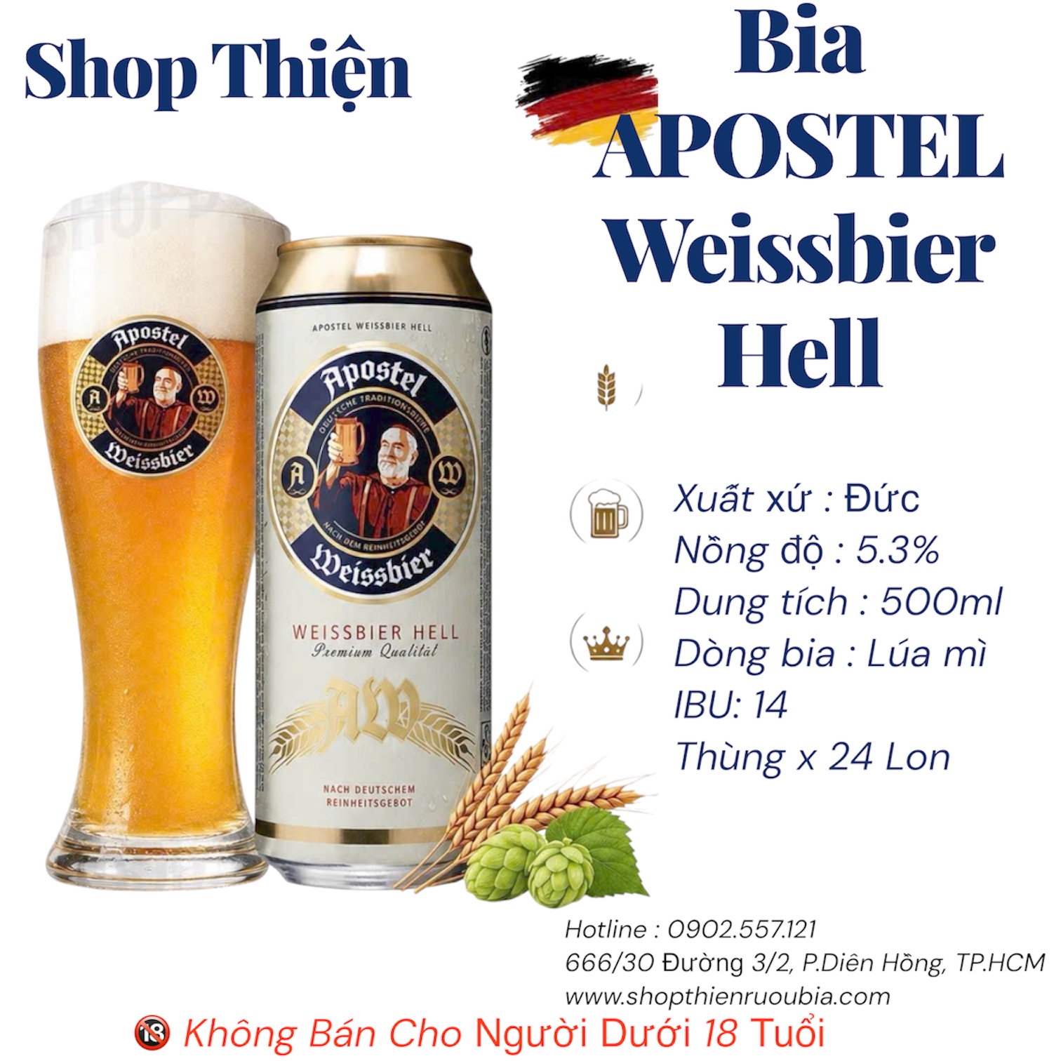 Bia Đức Apostel Weissbier Hell 5.3% - Lon 500ml [Thùng 24 Lon]