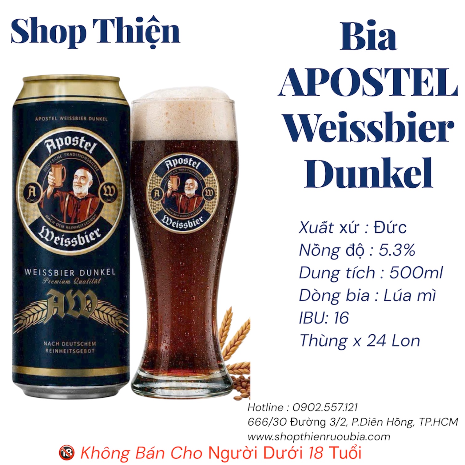 Bia Đức Apostel Weissbier Dunkel 5.3% - Lon 500ml [Thùng 24 Lon]
