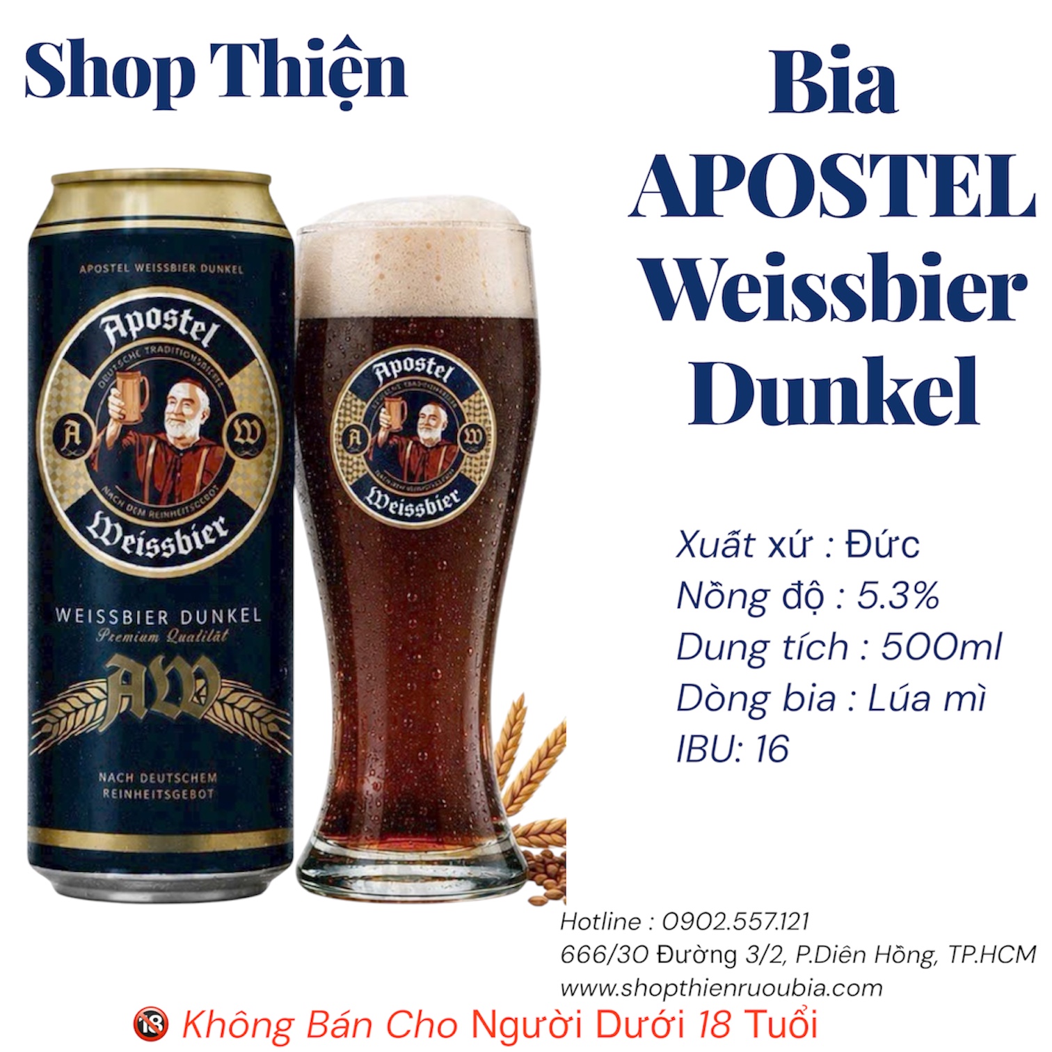 Bia Đức Apostel Weissbier Dunkel 5.3% - Lon 500ml