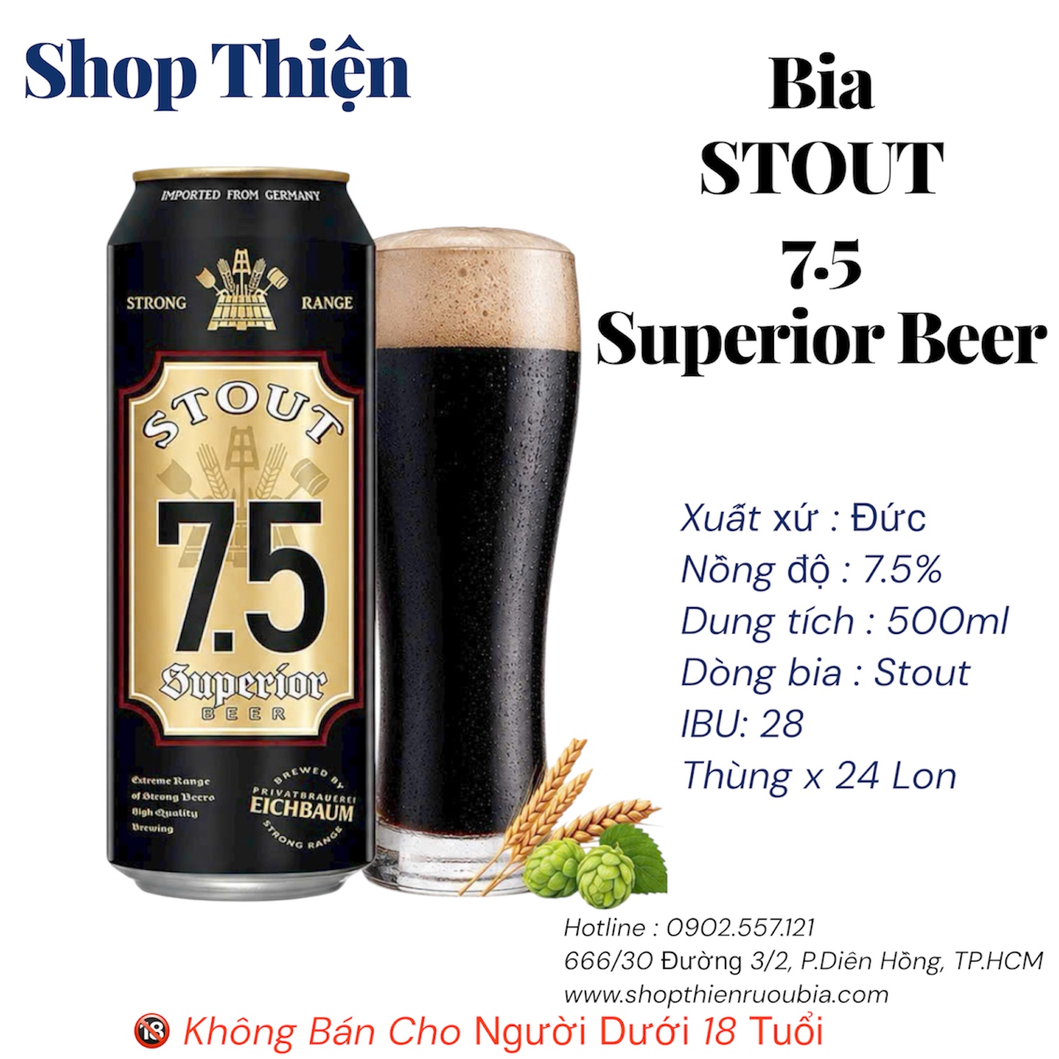 Thùng 24 Lon Bia Đen Eichbaum Stout 7.5 Superior Beer 500ml - Bia Đức Nhập Khẩu