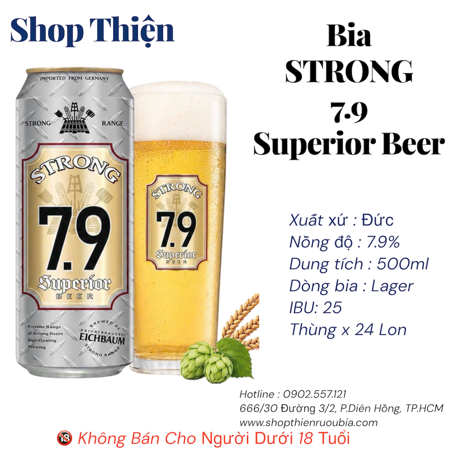 Bia Đức Strong 7.9 Superior Beer 500ml - Thùng 24 Lon - Bia Lager 7.9% Nhập Khẩu Đức