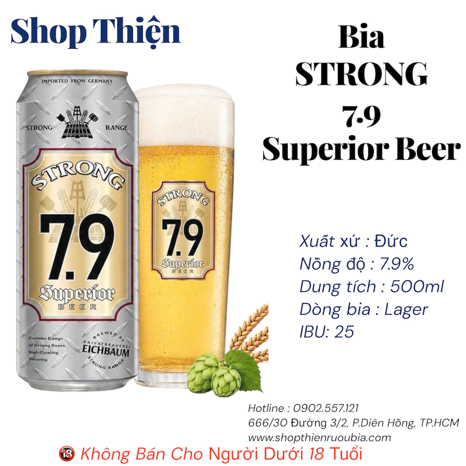 Bia Đức Strong 7.9 Superior Beer - Bia Lager Nhập Khẩu Đức 7.9% Lon 500ml