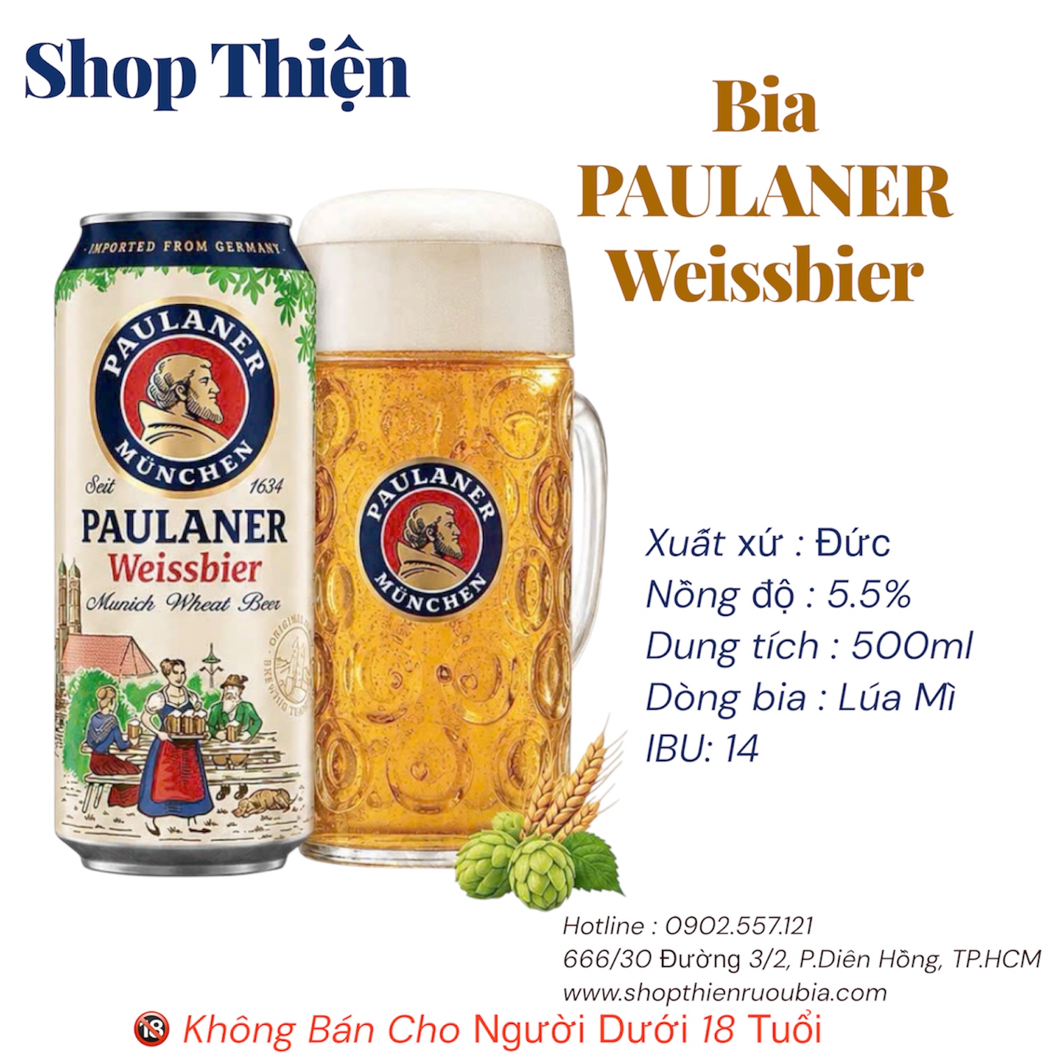 Bia Paulaner Weissbier 5.5% 500ml - Bia Lúa Mì Đức