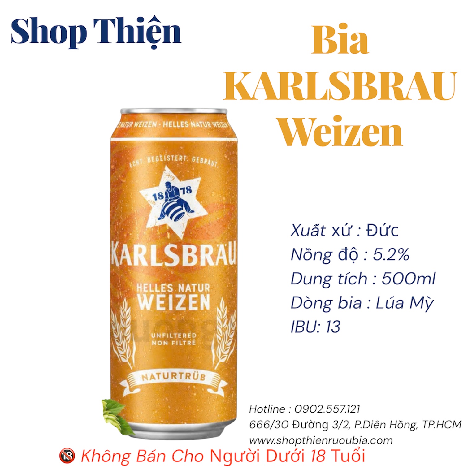 Bia Đức Karlsbräu Helles Natur Weizen 5.2%  500ml