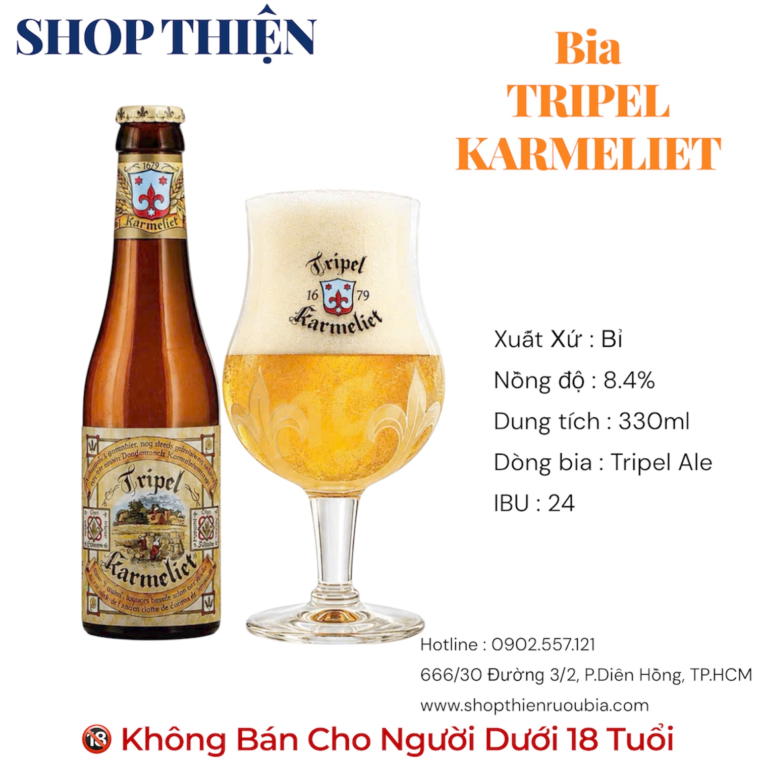 Bia Bỉ Tripel Karmeliet 8,4% - Chai 330ml
