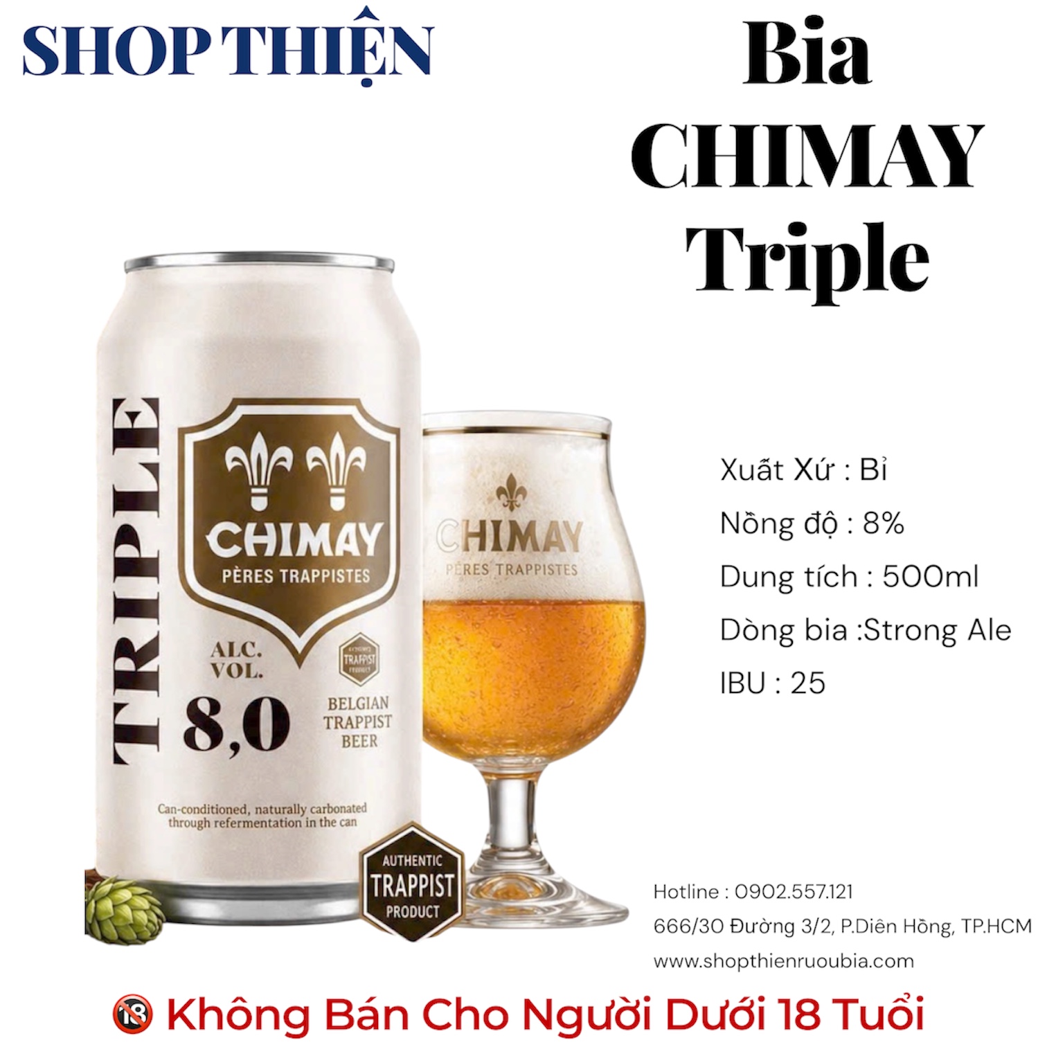 Bia Chimay Tripel 8.0% - Bia Tu Viện Bỉ -330ml [Chính Hãng]