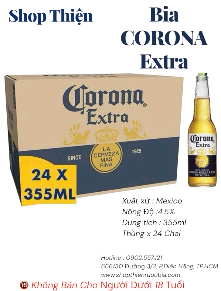 Thùng Bia Corona Extra 355ml x 24 Chai - Bia Mexico Nhập Khẩu Chính Hãng