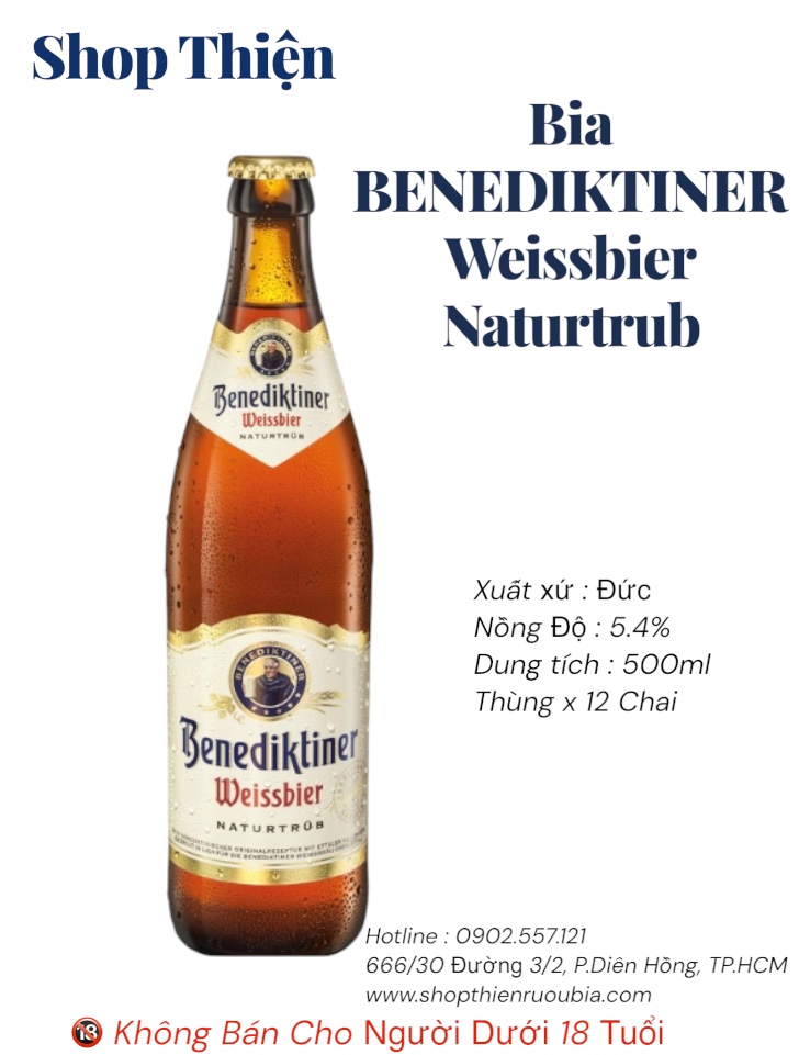Thùng 12 Chai Bia Benediktiner Weissbier Naturtrub 500ml 5.4% - Bia Lúa Mì Đức