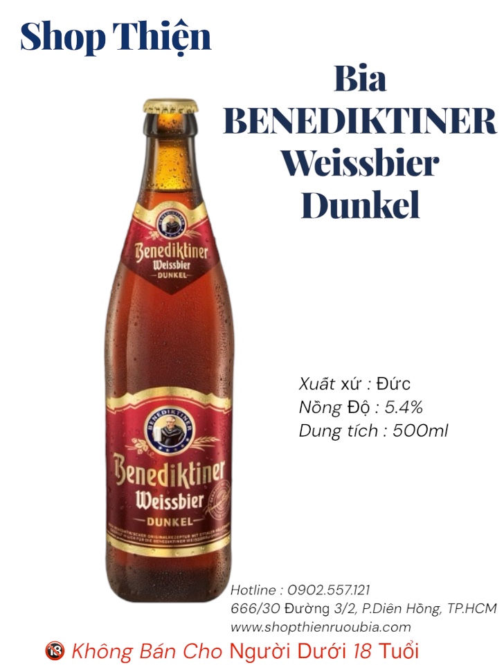 Bia Đức Benediktiner Weissbier Dunkel 5.4% - Chai 500ml - Bia Lúa Mì Đen