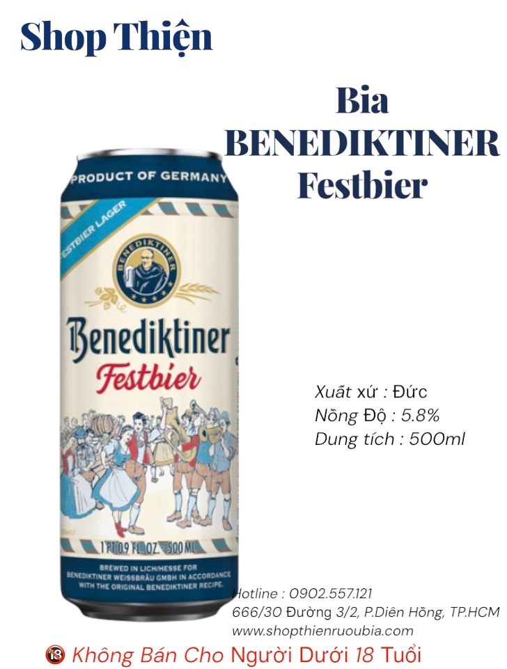 Bia Lon Benediktiner Festbier Lager 5.8% - Bia Lễ Hội Đức 500ml