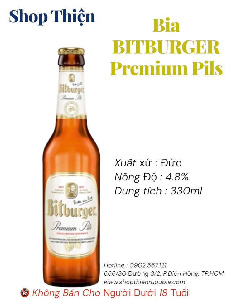 Bia Đức Bitburger Premium Pils 4.8% - Chai 330ml
