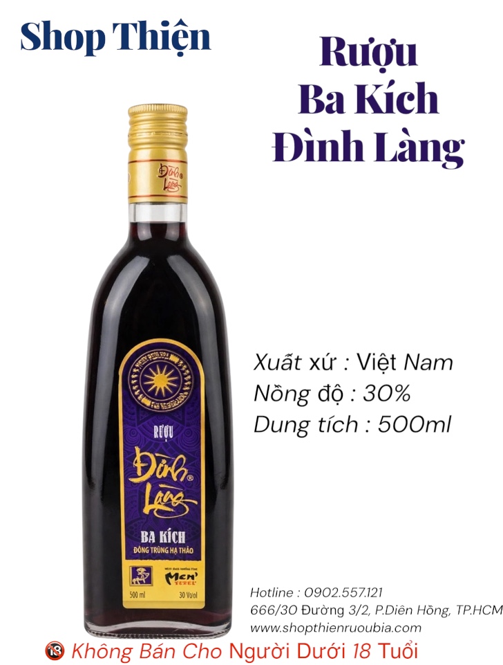 Rượu Ba Kích Đình Làng - Đông Trùng Hạ Thảo - Chai 500ml 30% Vol