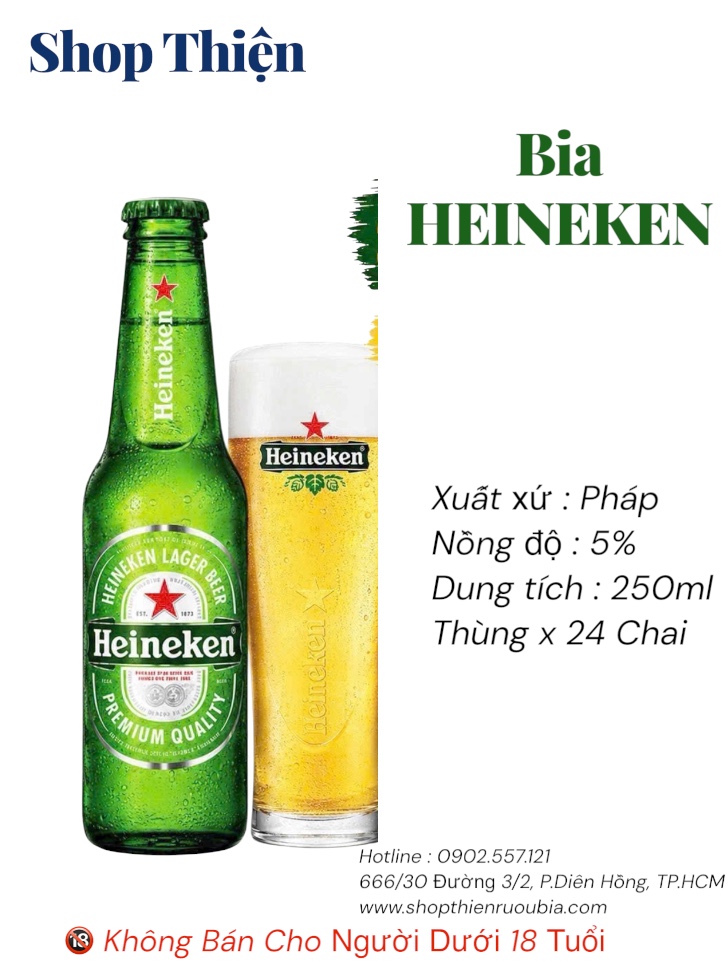 Bia Heineken Lager Pháp 250ml - Thùng 24 Chai - 5% - Đẳng Cấp Toàn Cầu