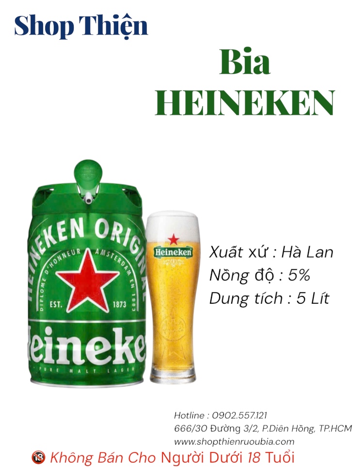 Bia Heineken Original 5L - Bom Bia Tươi Hà Lan 5% | Shop Thiện