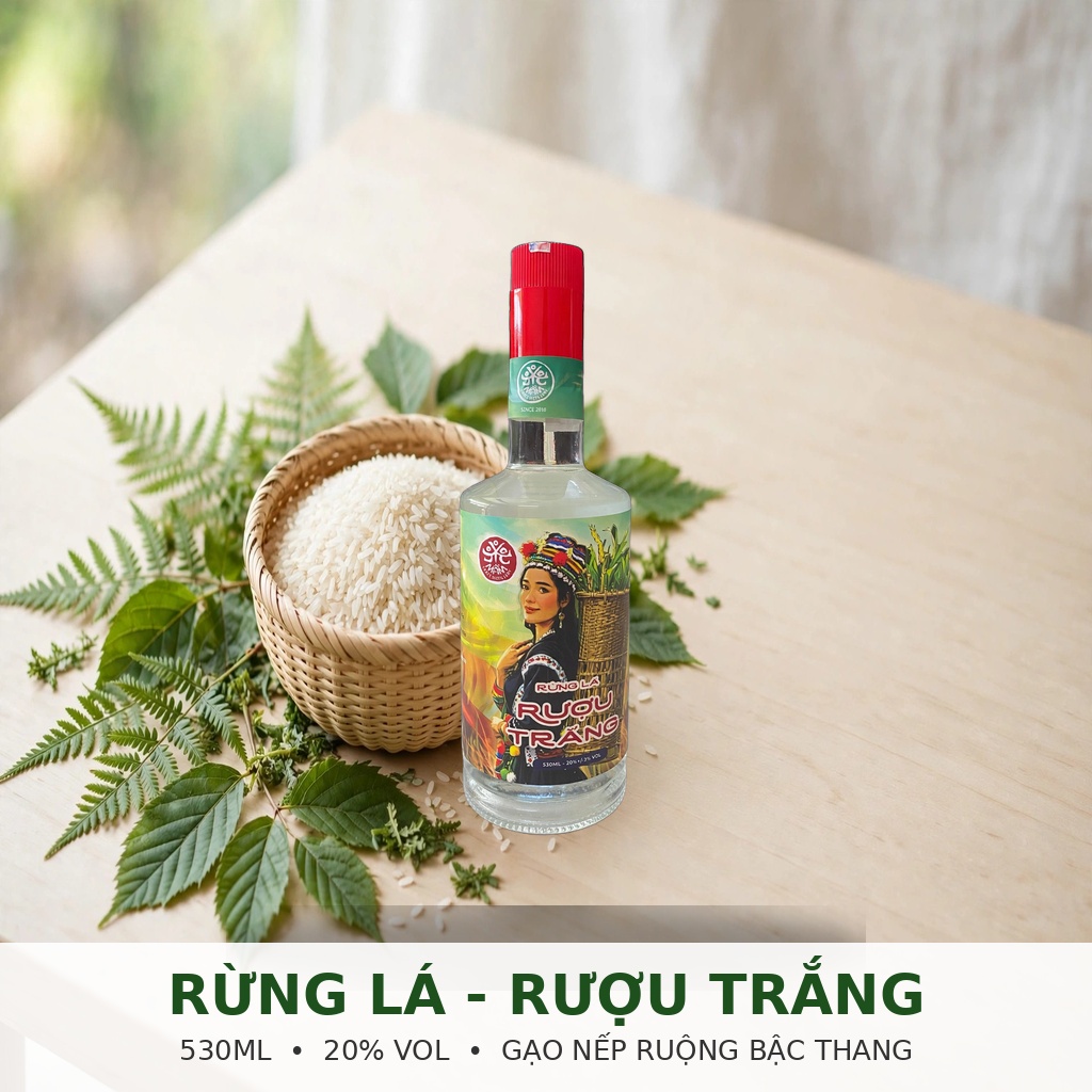 Rượu Rừng Lá 530ml 20% Vol - Mầm Craft Distillery - Rượu Trắng Gạo Nếp Ruộng Bậc Thang - Men Lá Rừng - Đặc Sản Tây Bắc
