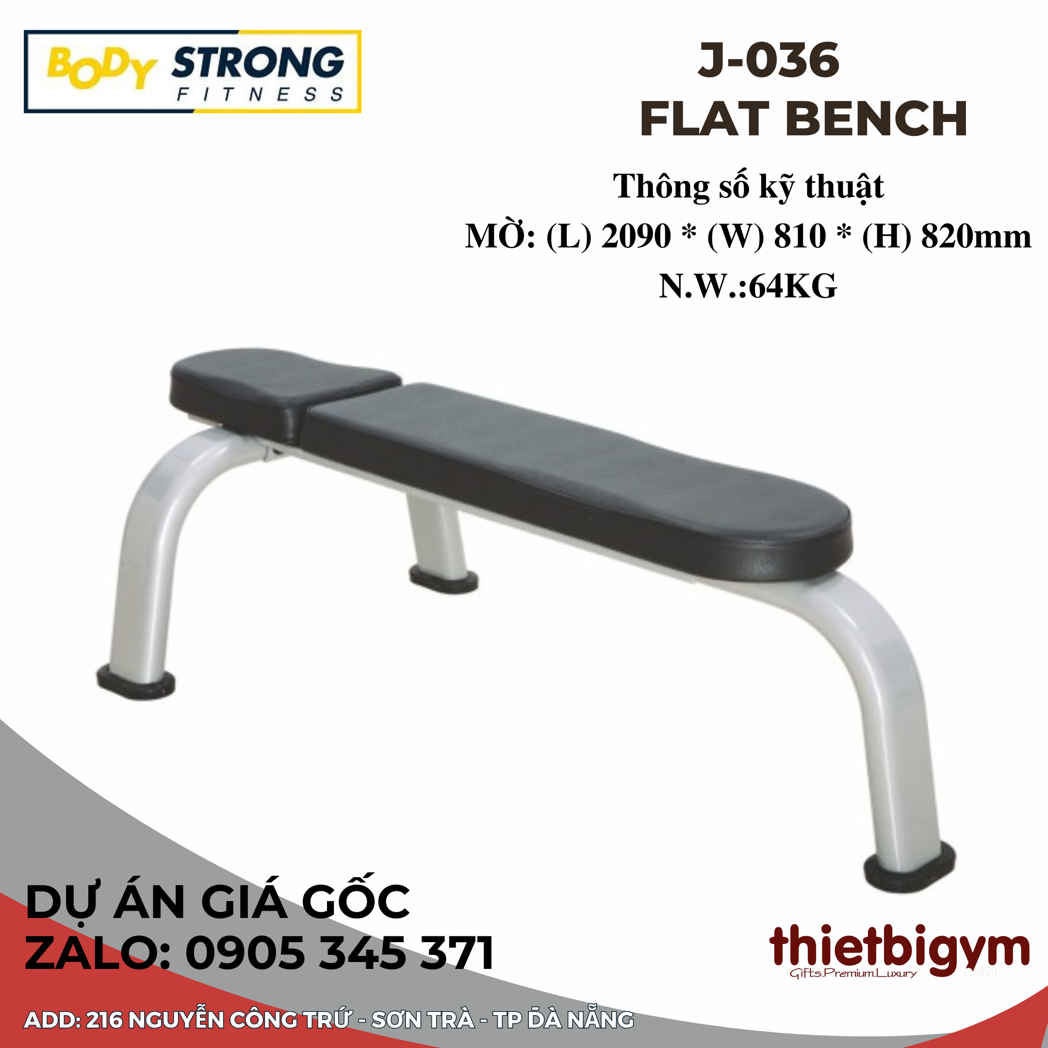 Ghế tập ngực phẳng BodyStrong J-036