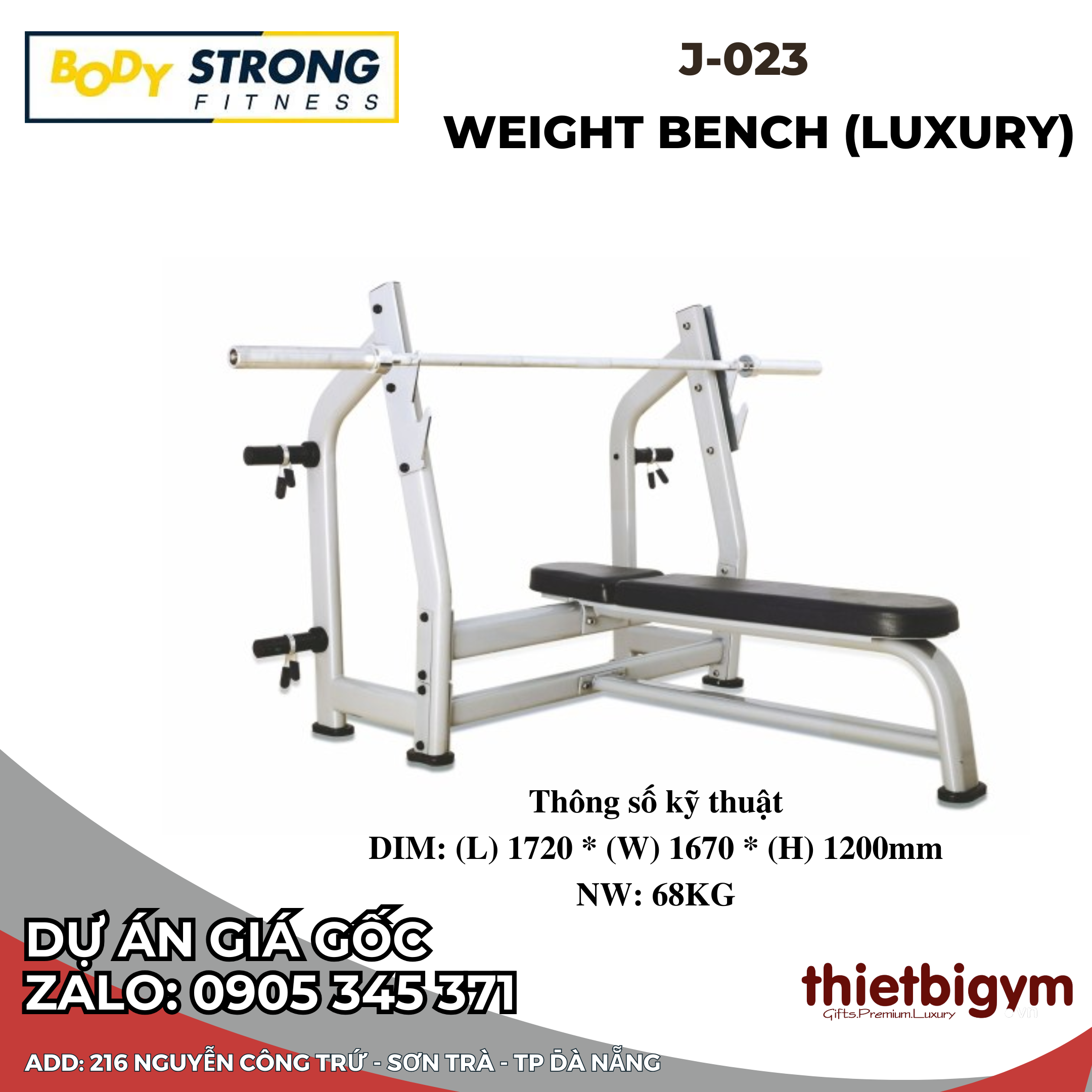Ghế tập tạ (cao cấp) BodyStrong J-023
