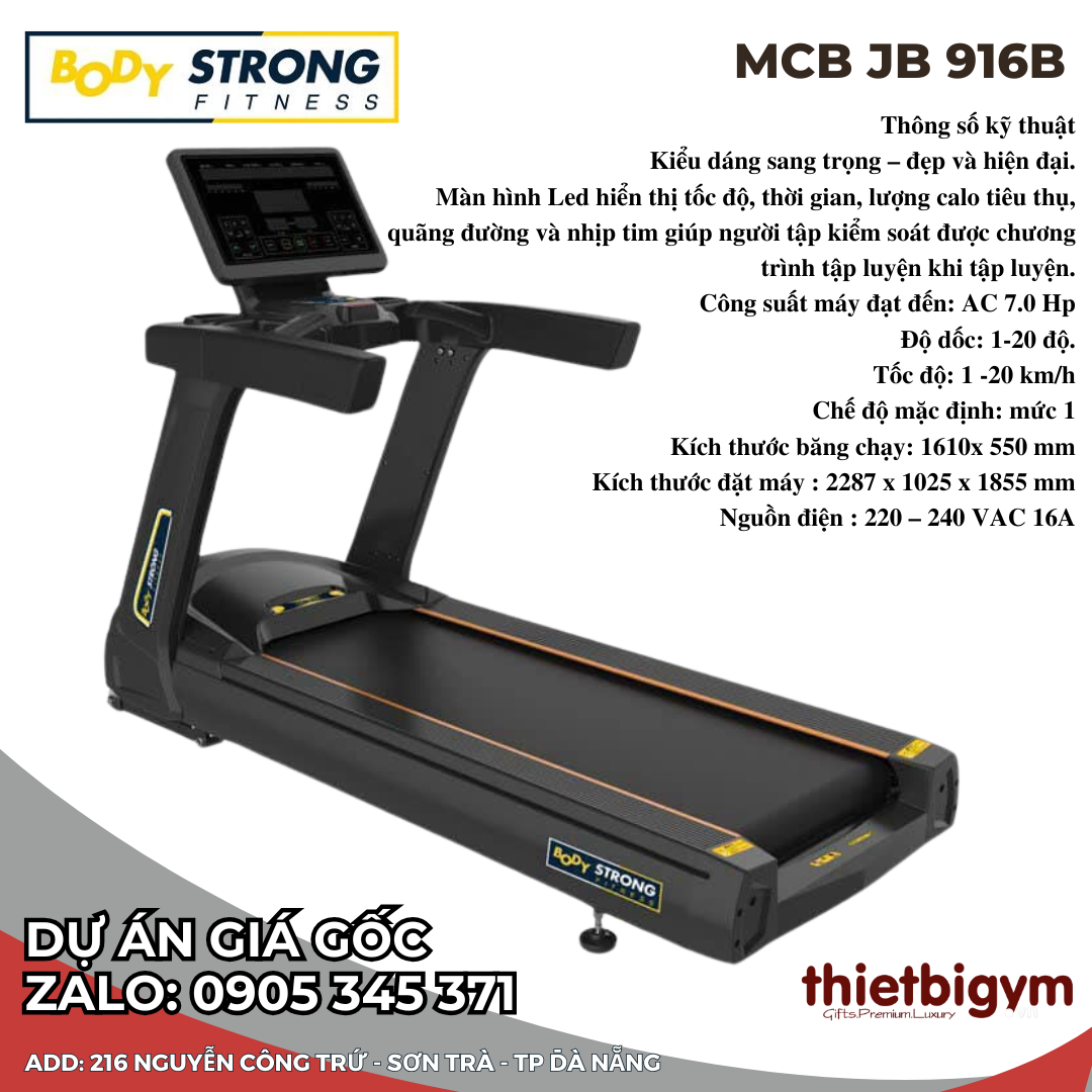 Máy chạy bộ JB 916B - động cơ AC 7.0hp siêu bền BodyStrong