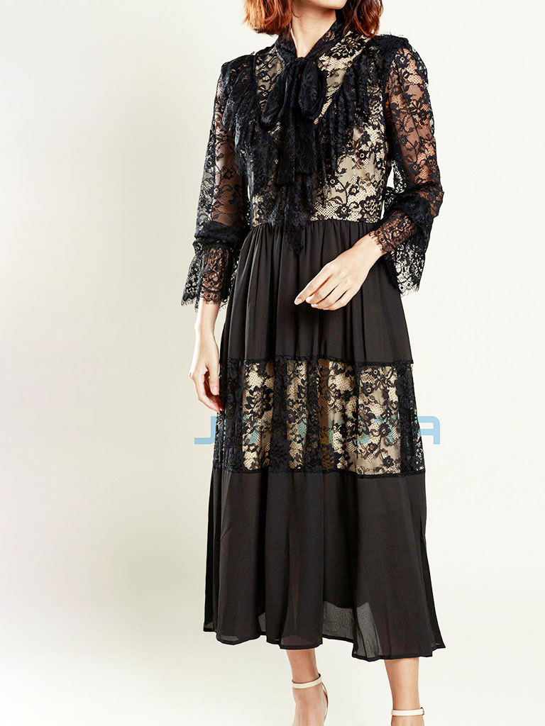 Váy ren đen dài tay FRENCH CONNECTION họa tiết hoa thêu - VnnShop