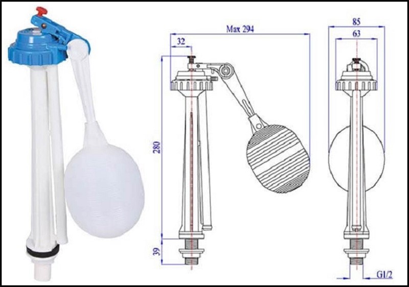 Phao nước bồn cầu loại piston nhựa