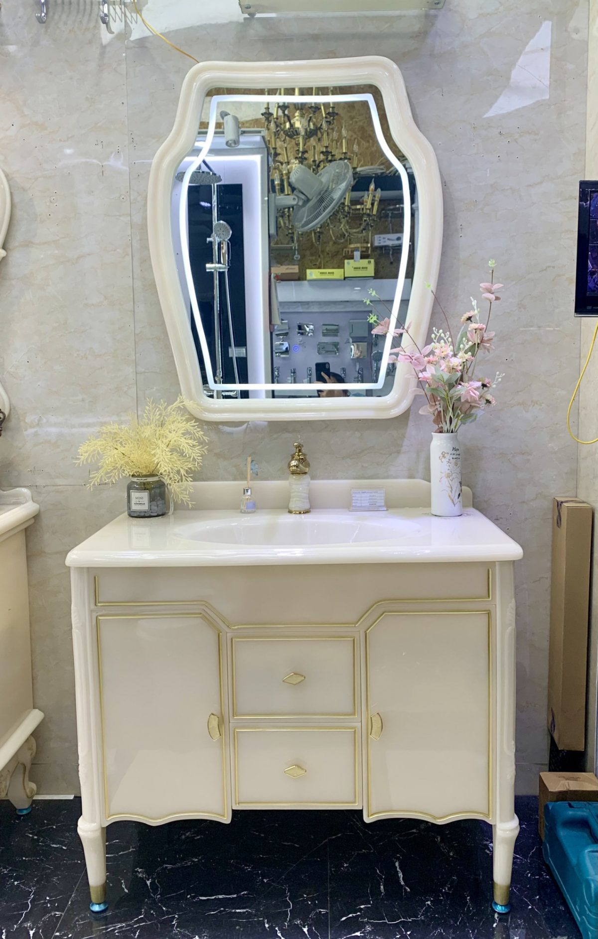 Tủ chậu Lavabo đá tân cổ điển cao cấp P80-100CM