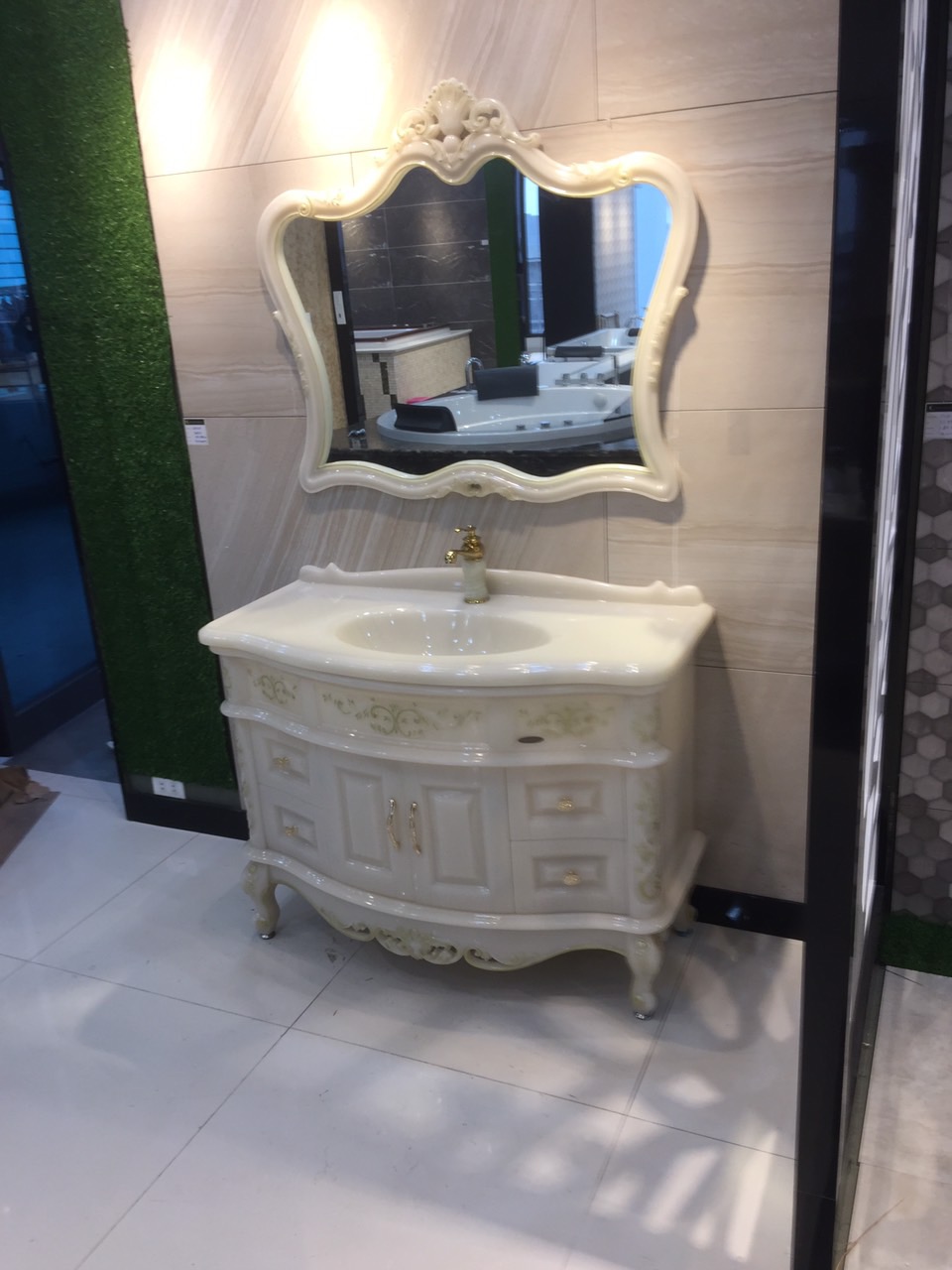 Tủ chậu Lavabo đá tân cổ điển cao cấp M9-120CM