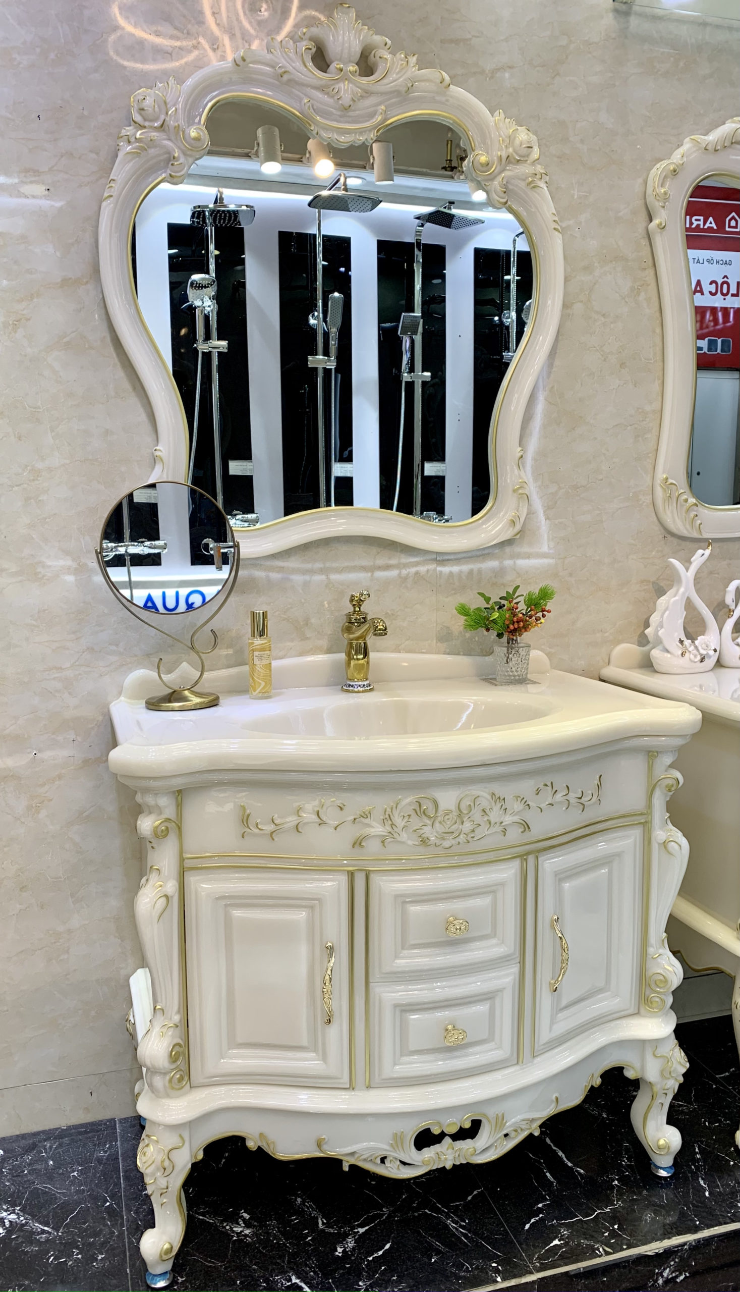 Tủ chậu Lavabo đá tân cổ điển cao cấp M8-100CM