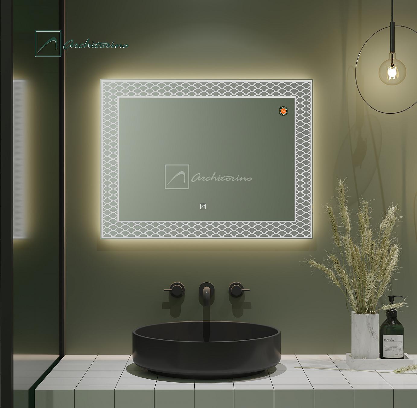 Gương led Architorino cảm ứng chữ nhật viền quả trám có đèn led 3 chế độ màu cao cấp ACL265