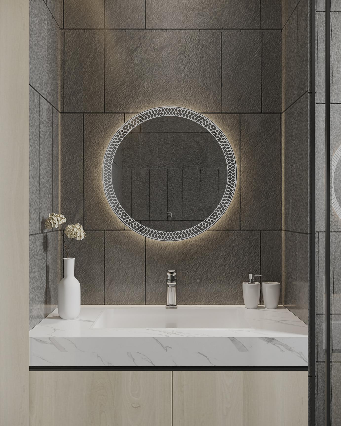 Gương led Architorino cảm ứng tròn quả trám có đèn led 3 chế độ màu cao cấp A113