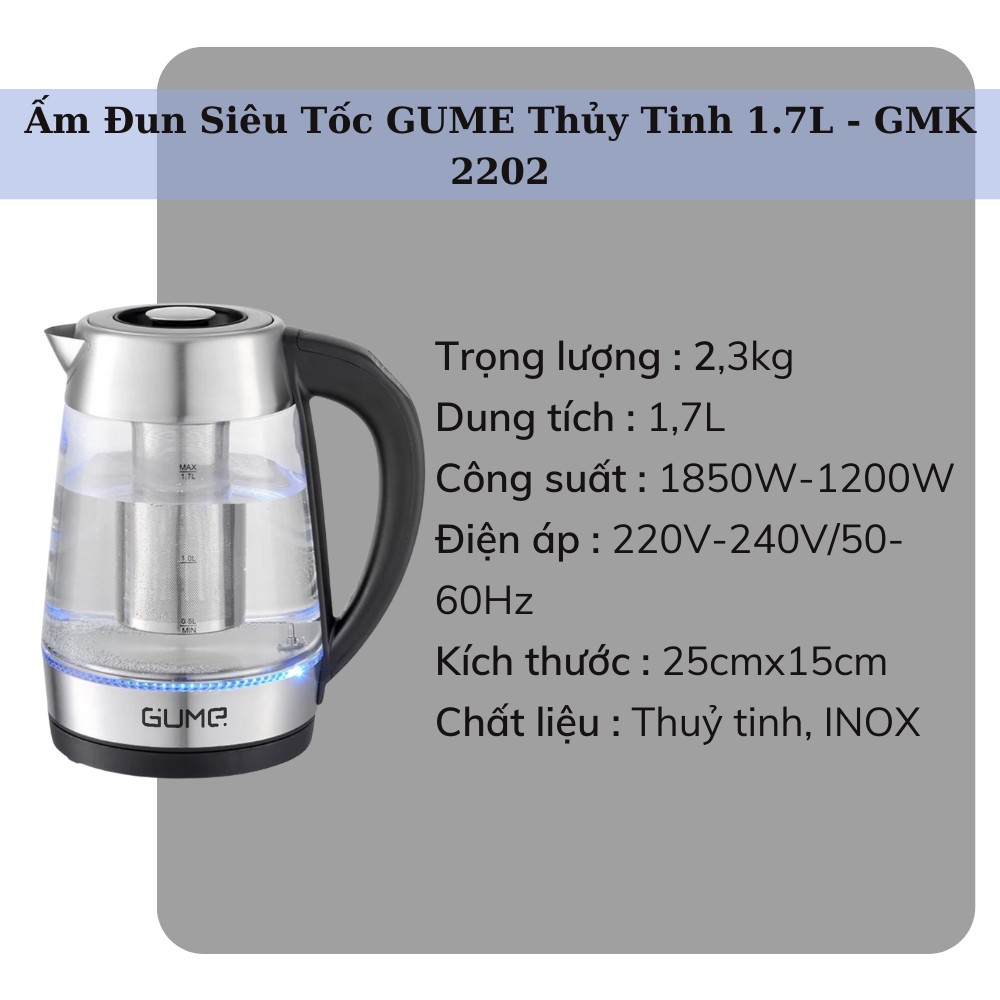 Ấm đun siêu tốc phím cơ 1.7L GUME - GMEK-2202