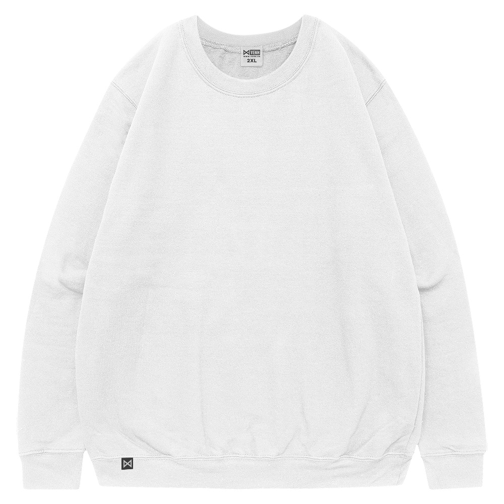 Áo dài tay màu trắng form rộng cổ tròn đẹp unisex cho nam nữ