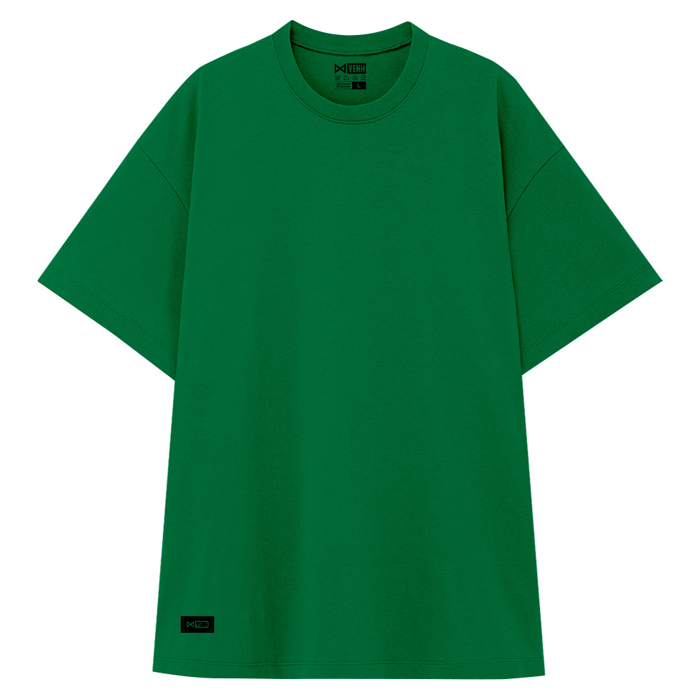 Áo Thun Màu Xanh Lá Trơn Cổ Tròn Nam Nữ, Form Rộng Dáng Unisex