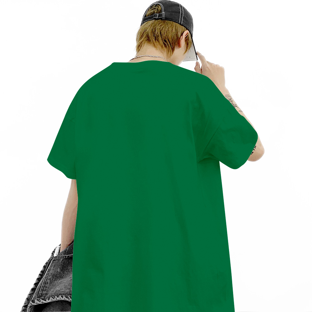 Áo Thun Màu Xanh Lá Trơn Cổ Tròn Nam Nữ, Form Rộng Dáng Unisex