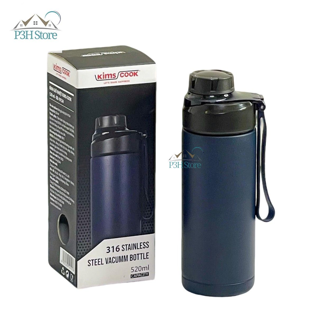 Bình giữ nhiệt Kims Cook 520ml thép không gỉ SUS316 cao cấp nắp vặn kín hơi dây xách tiện lợi XB-19124 P3H Store