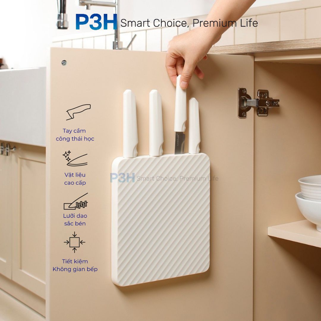 Bộ Dao Nhà Bếp 5 Món LocknLock Wall Mounted Knife Set CKK307S5 – Có Hộp Đựng Dán Tường, Màu Trắng P3H