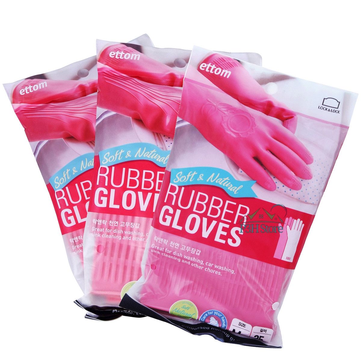 Bao tay găng tay rửa chén cao su tự nhiên Lock&Lock ETM805P ETM804Y ETM803Y